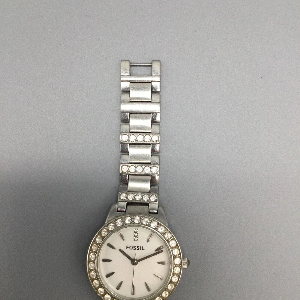 Fossil Womens Watch 34mm Silver Tone Crystals ES-3362 Steel New Battery 7